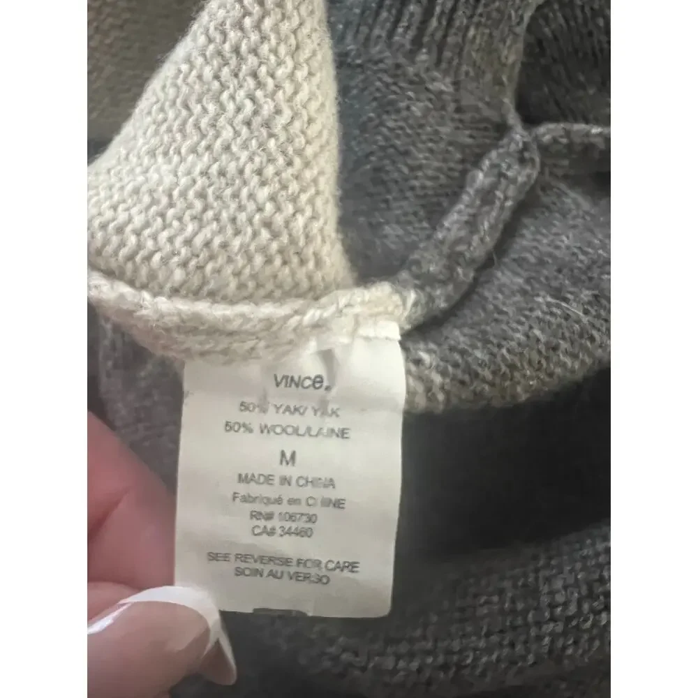 Vince Rugby Stripe Sweater Wool Yak Hair Blend Pullover Oversized Gray Cream M - Picture 6 of 6